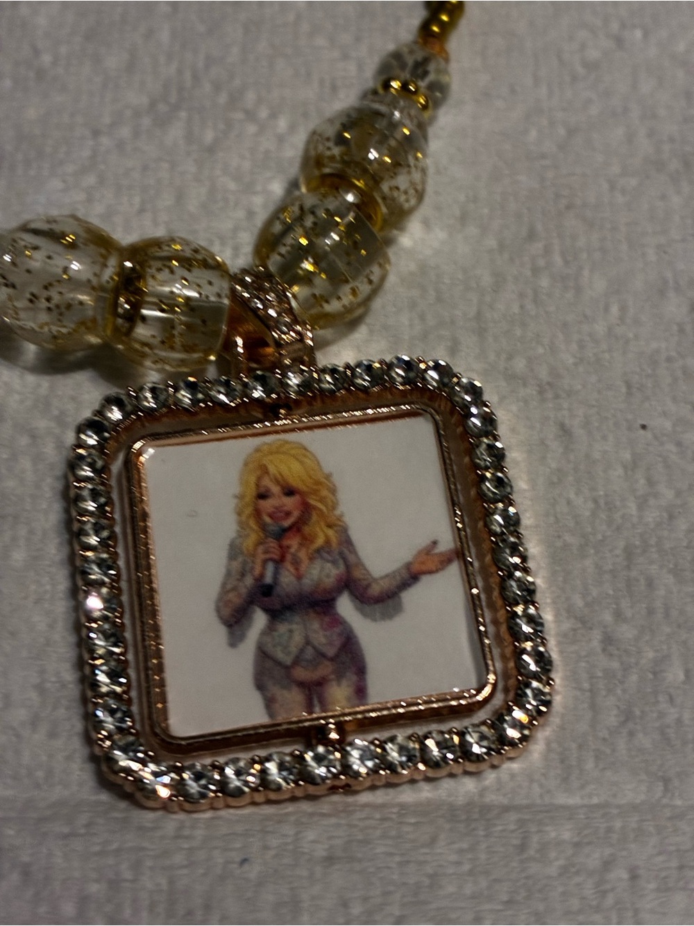 Gold-Tone Rhinestone Square Pendant Necklace with Clear Beaded Chain